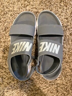 Nike Dark Gray and White Double Strap Slides